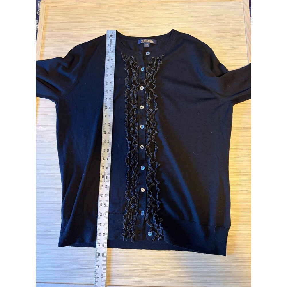 Brooks Brothers Women’s XL Black Merino Wool Ruffle Cardigan Sweater - Picture 6 of 7